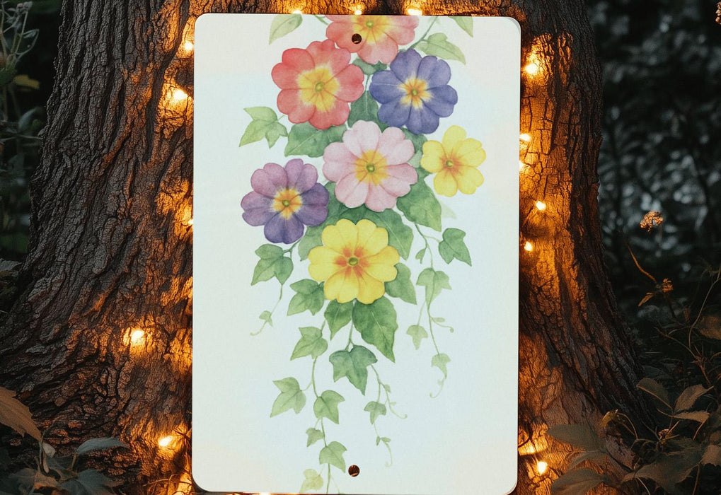 a picture of a bunch of flowers on a sign
