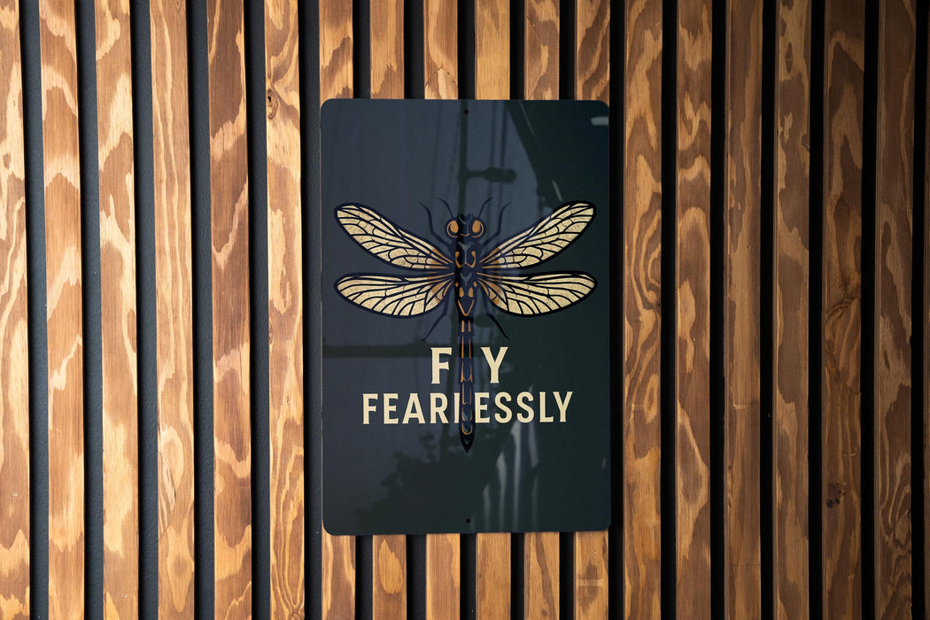 a sign on a wooden wall that says fly fearlessly