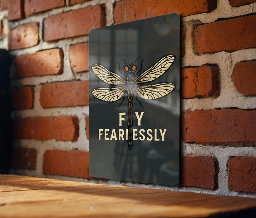 a sign on a brick wall that says fly fearlessly