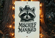 a sign with a picture of a raccoon on it
