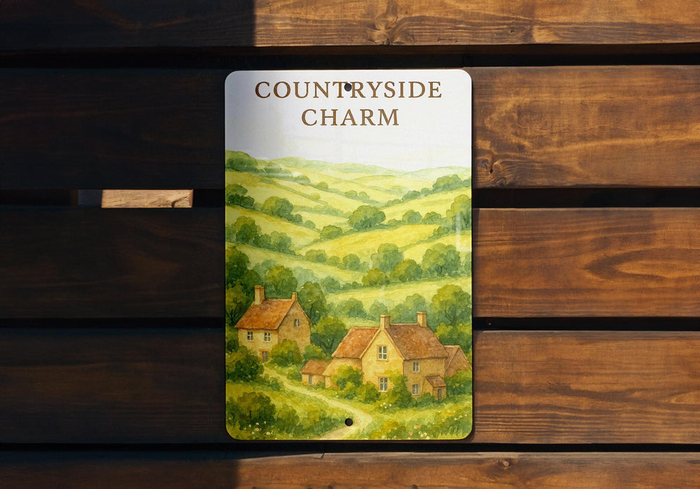 a picture of a country side charm on a bench