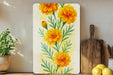 a painting of yellow flowers on a white background