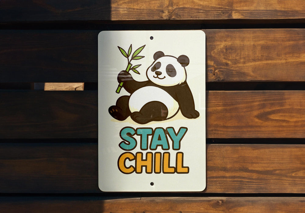 a sign that says stay chill on a wooden bench