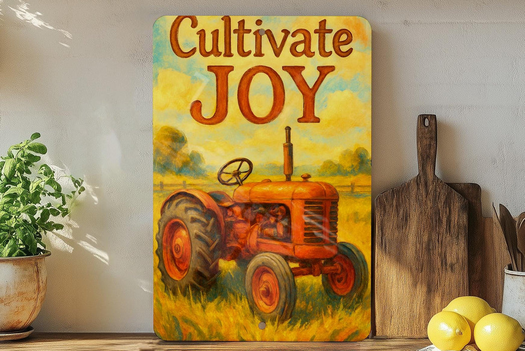 a painting of a tractor on a shelf