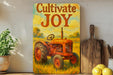 a painting of a tractor on a shelf