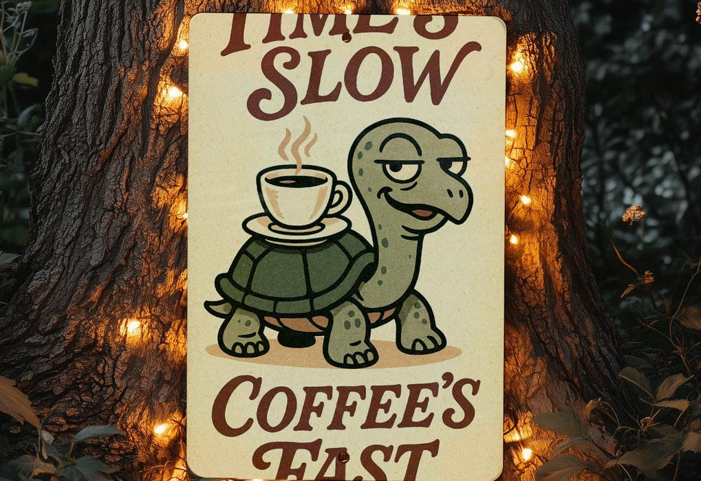 a sign that says time's slow coffee's fast