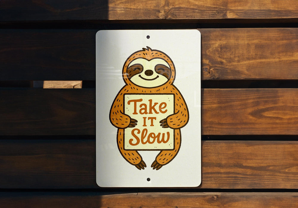 a sign that says take it slow with a slotty on it
