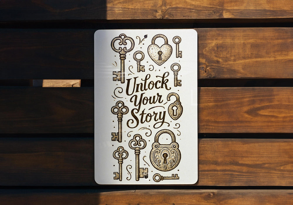 a card that says unlock your story on it