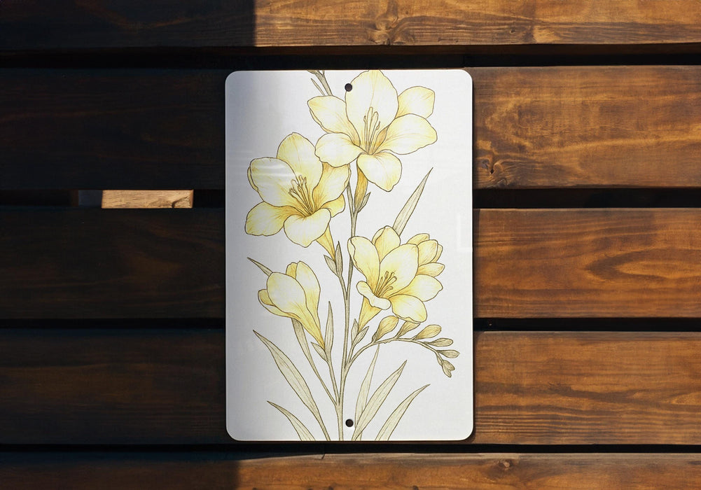a painting of yellow flowers on a white plate