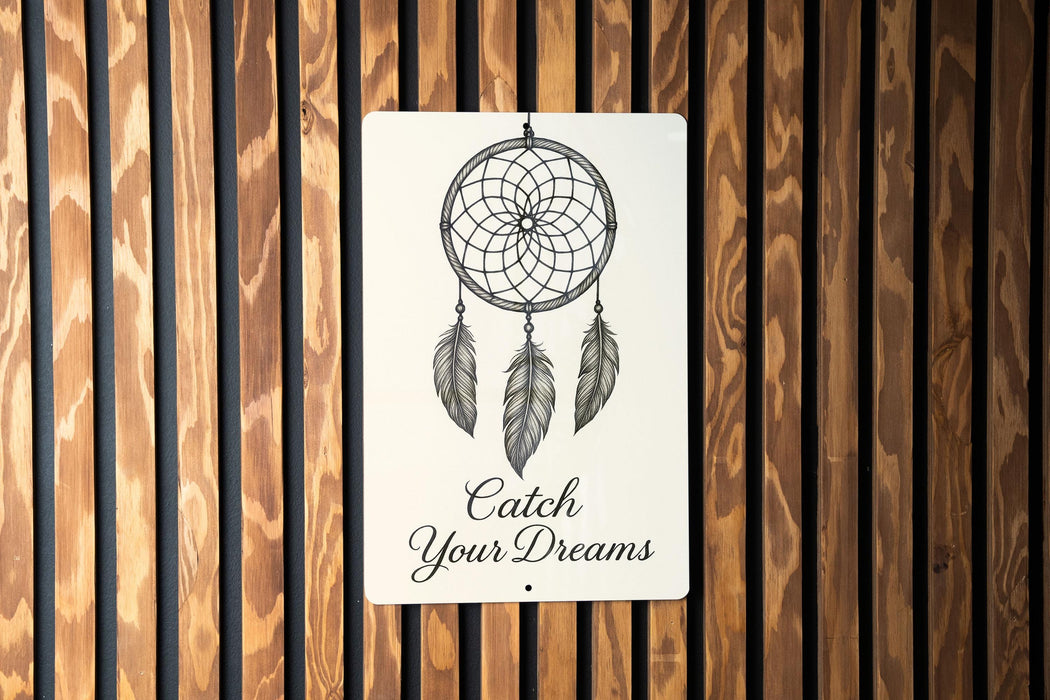 a wooden wall with a sign that says catch your dreams