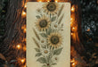 a painting of sunflowers on a tree with a string of lights