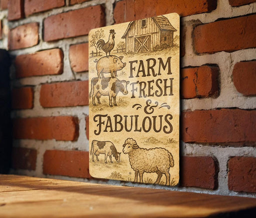 a sign on a brick wall that says farm fresh and fabulous