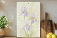 a painting of purple flowers on a white background