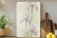 a painting of purple flowers on a white background