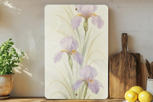 a painting of purple flowers on a white background
