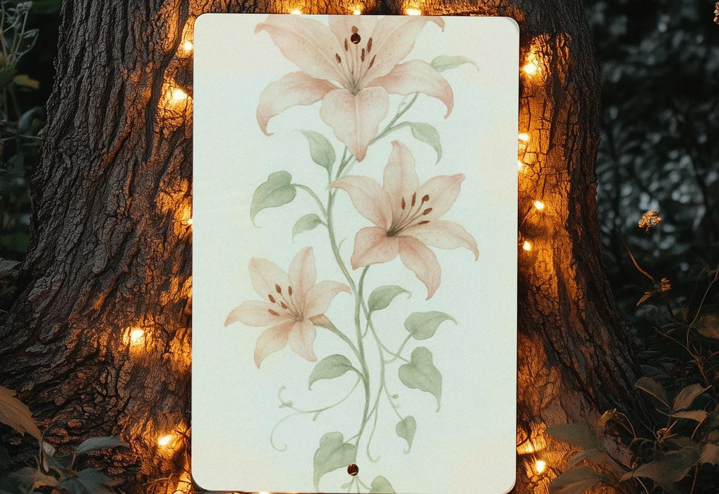 a picture of a flower on a tree with a string of lights