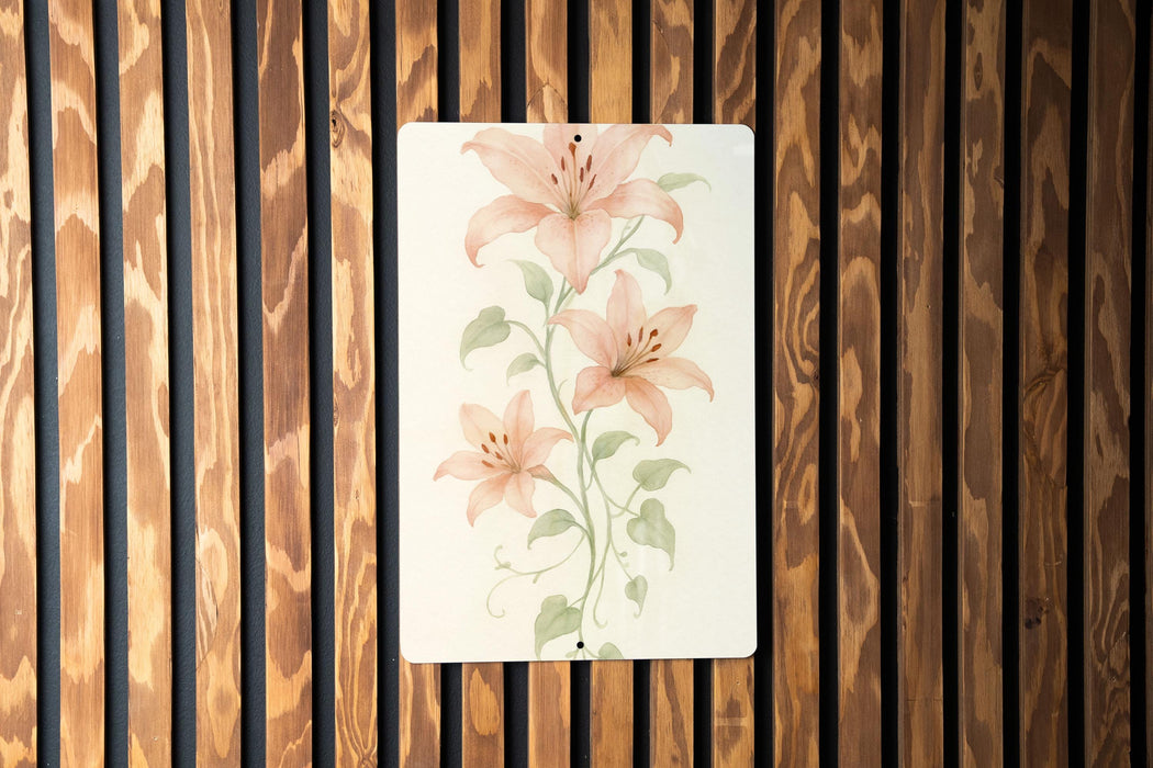 a painting of pink flowers on a wooden wall