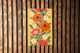 a painting of orange and red flowers on a yellow background