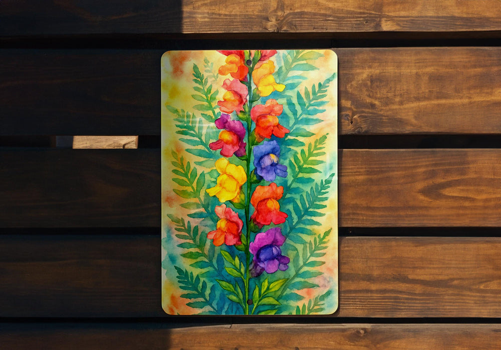 a painting of flowers on a wooden bench