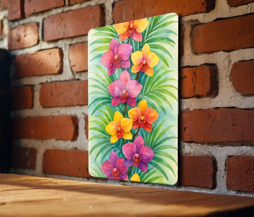 a painting of flowers on a brick wall