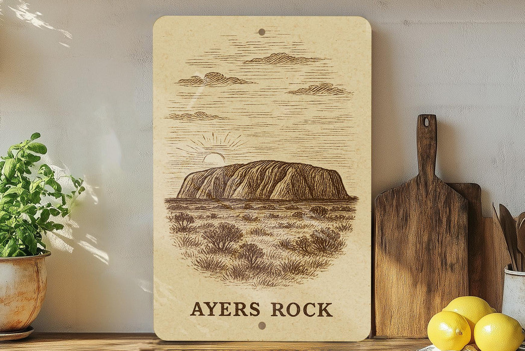a picture of ayers rock on a shelf