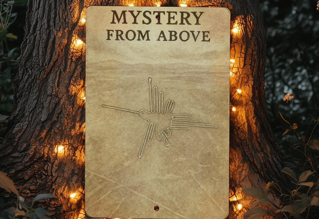 a sign on a tree that says mystery from above