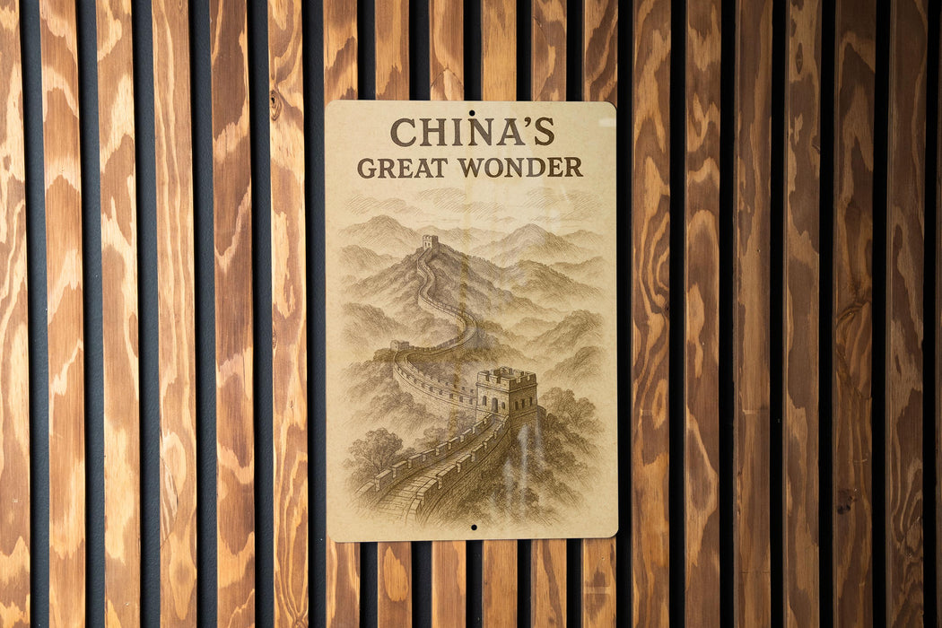 a sign on a wooden wall that says china's great wonder