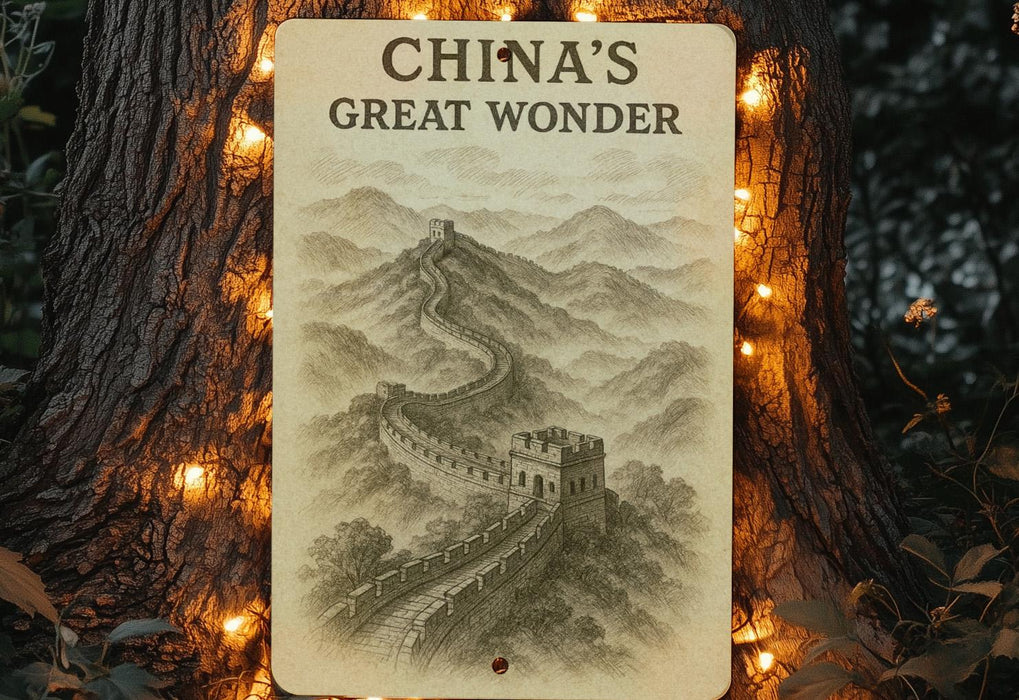 a sign with a picture of a great wonder on it