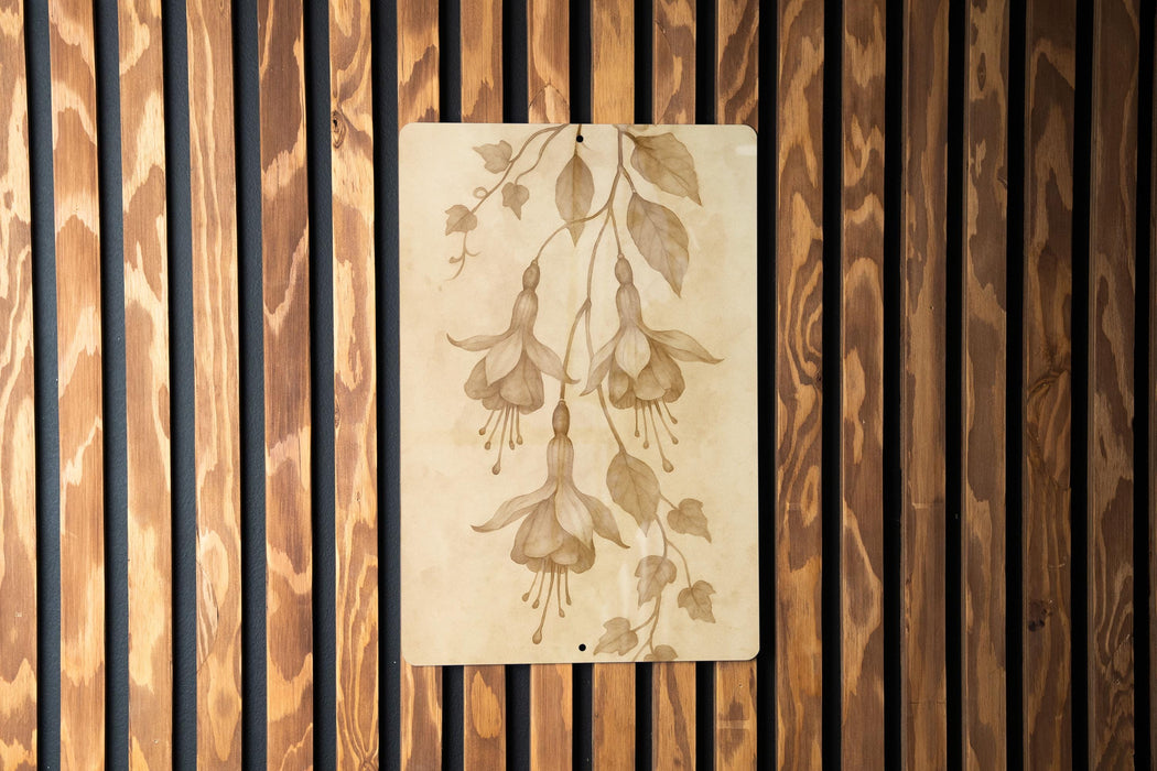 a piece of art hanging on a wooden wall
