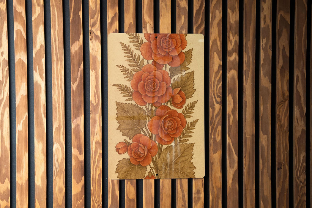 a picture of some flowers on a wooden wall