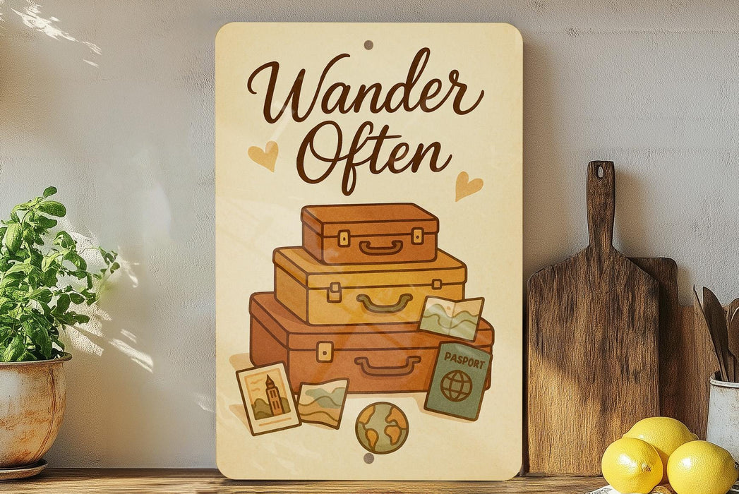 a wooden sign that says wander often on it