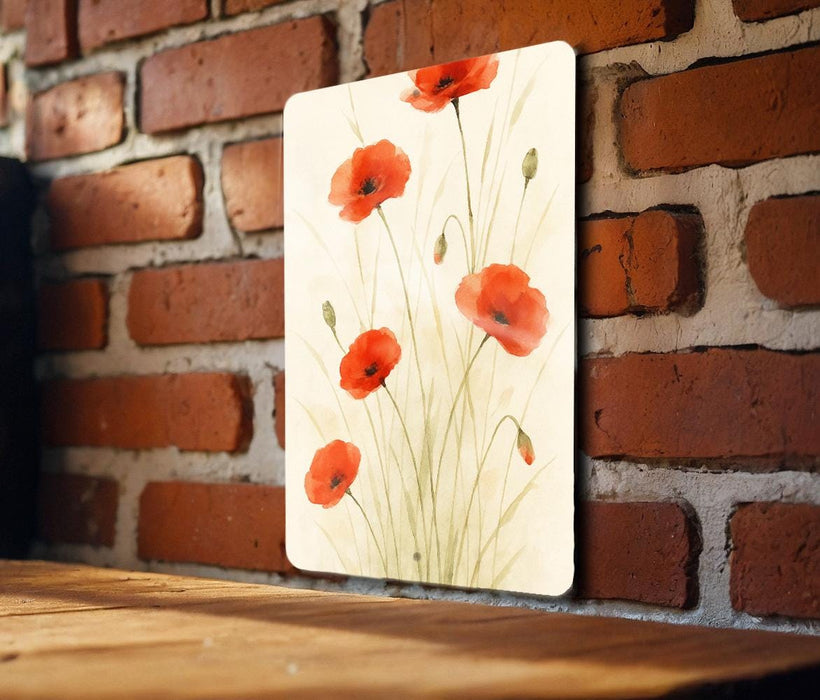 a picture of some red flowers on a brick wall