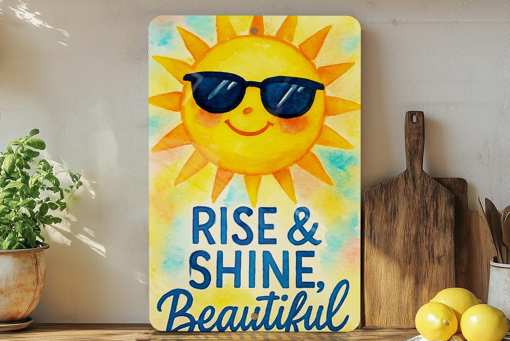 a painting of a sun with sunglasses on a shelf