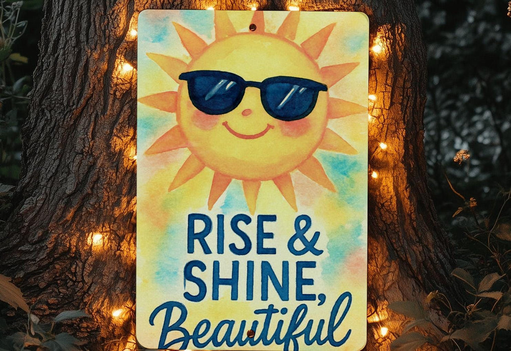 a sign that says rise and shine beautiful