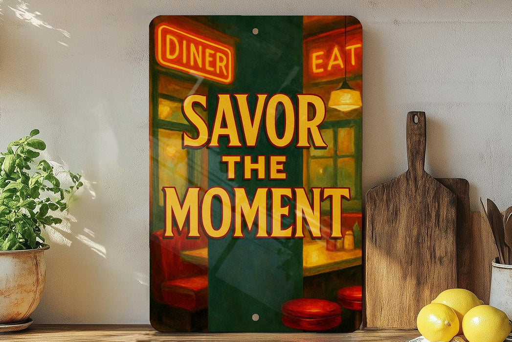 a picture of a sign that says savor the moment