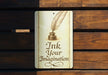 a wooden bench with a sign that says ink your imagination