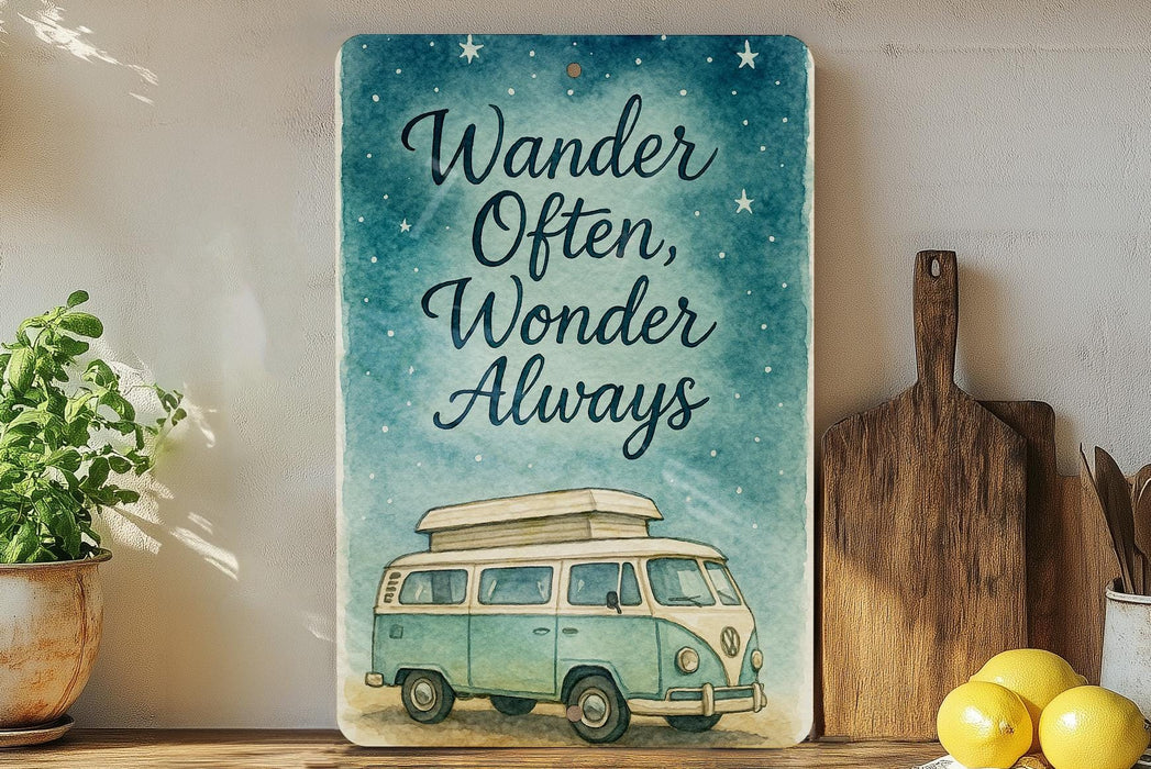a sign that says wander often, wonder always