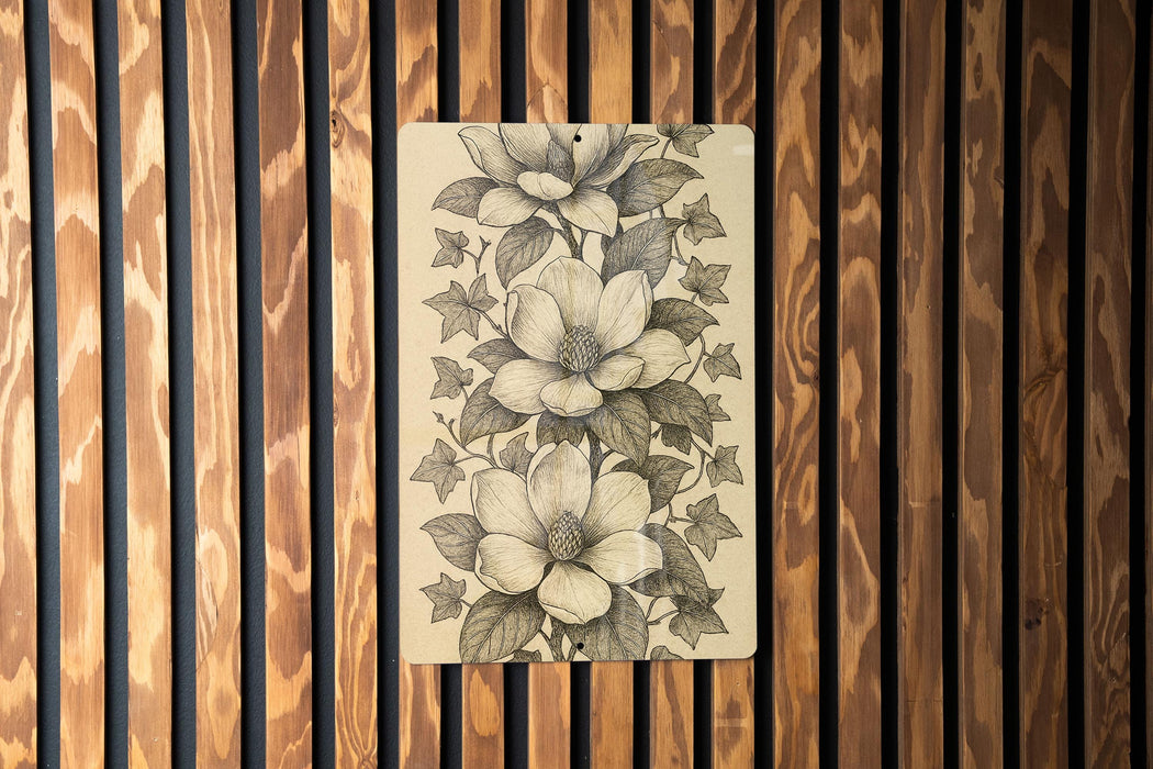 a drawing of flowers on a piece of wood