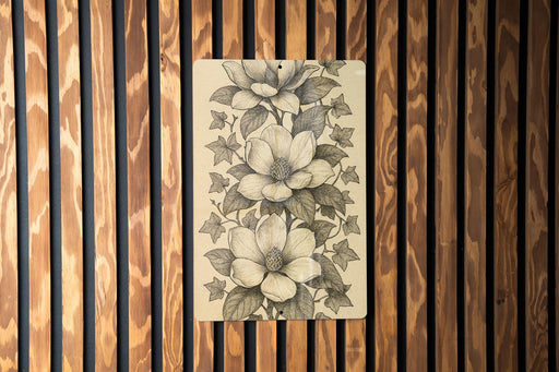 a drawing of flowers on a piece of wood