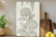 Vertical Metal Sign with Hydrangea & Wisteria Illustration – Tall Narrow Fine Line Botanical Wall Art Decor