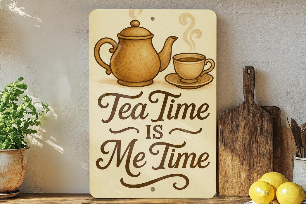 a wooden sign that says tea time is me time