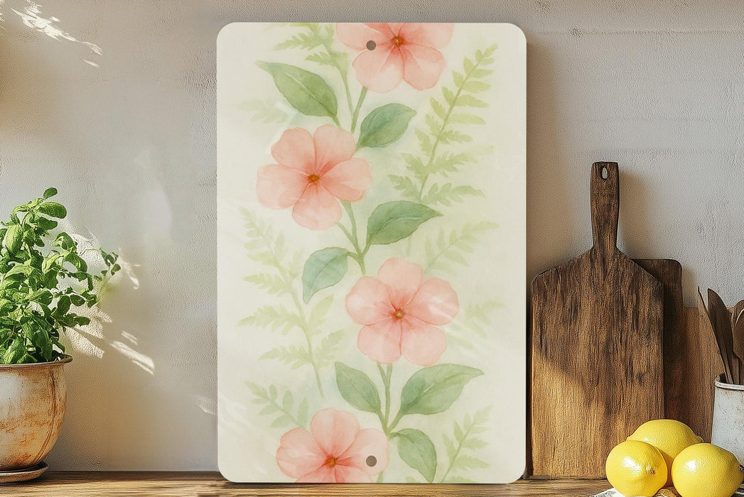 a painting of pink flowers on a white background