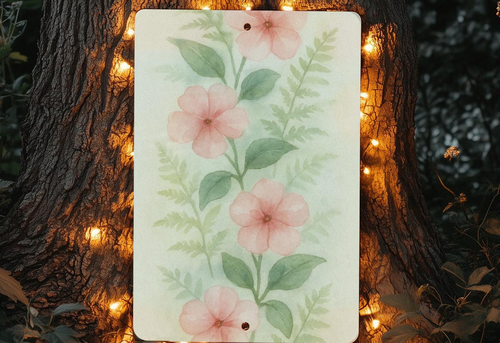 a painting of pink flowers with green leaves