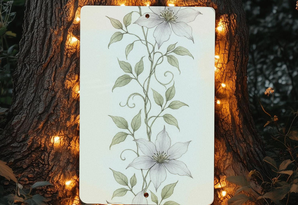 a picture hanging on a tree with lights around it