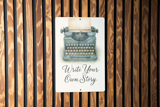a sign that says write your own story on a wooden wall