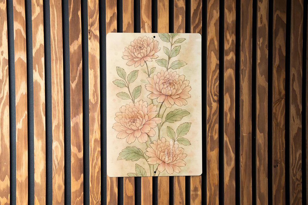 a painting of flowers on a wooden wall