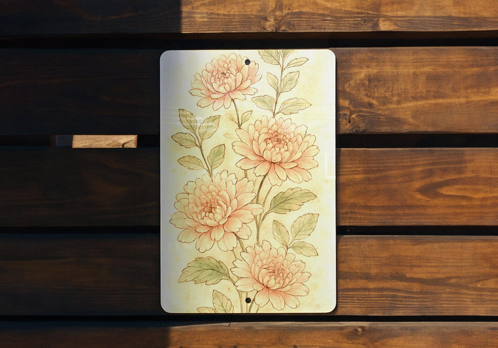 a picture of flowers on a wooden bench
