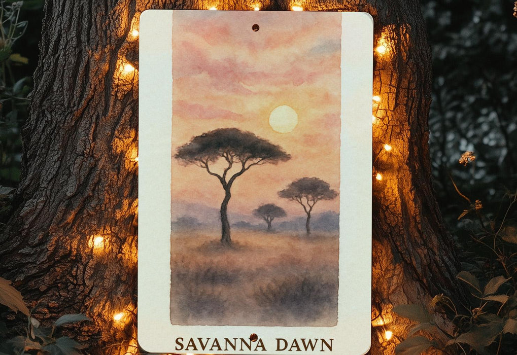 a painting of a tree with a sunset in the background