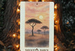 a painting of a tree with a sunset in the background