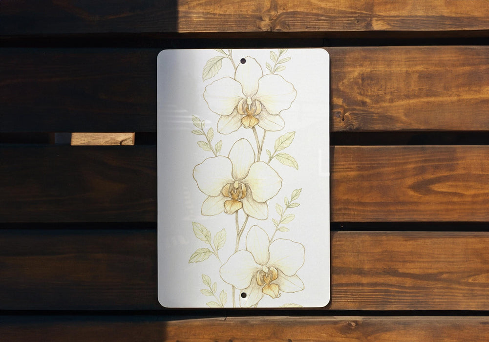 a picture of a white flower on a wooden bench
